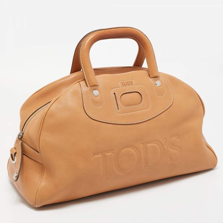 Pre Owned Tod's Tan Leather Logo Top Zip Satchel