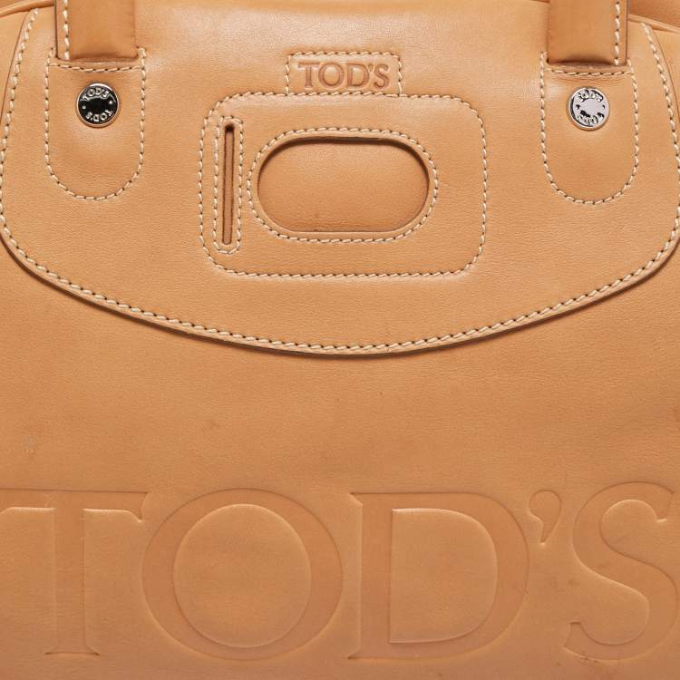 Pre Owned Tod's Tan Leather Logo Top Zip Satchel