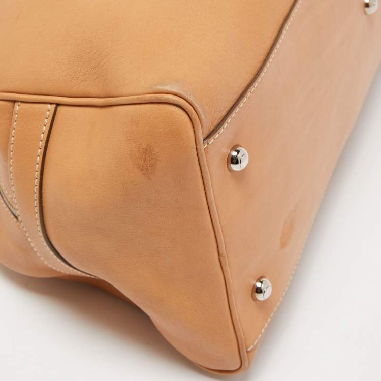 Pre Owned Tod's Tan Leather Logo Top Zip Satchel