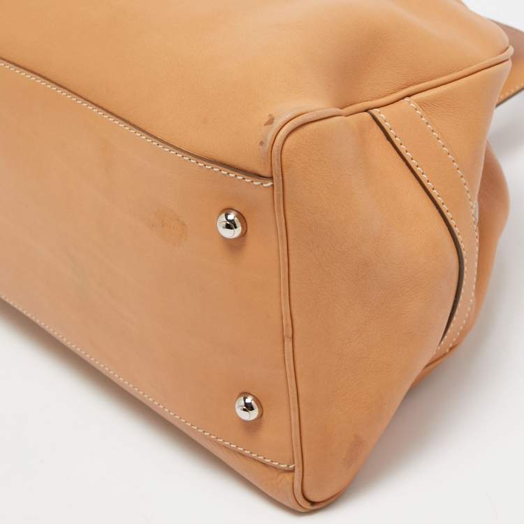 Pre Owned Tod's Tan Leather Logo Top Zip Satchel