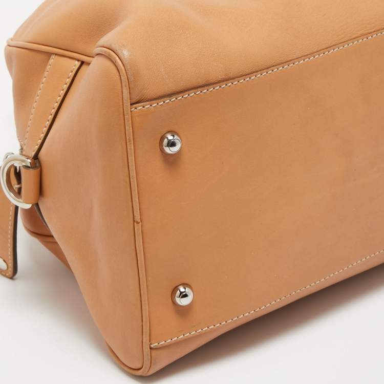 Pre Owned Tod's Tan Leather Logo Top Zip Satchel