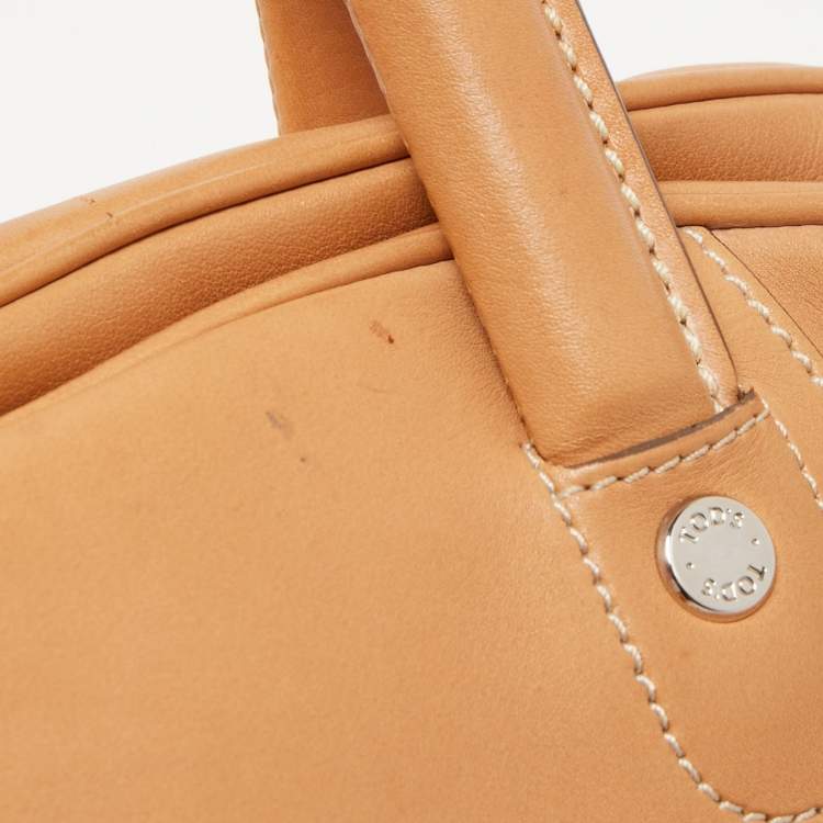 Pre Owned Tod's Tan Leather Logo Top Zip Satchel