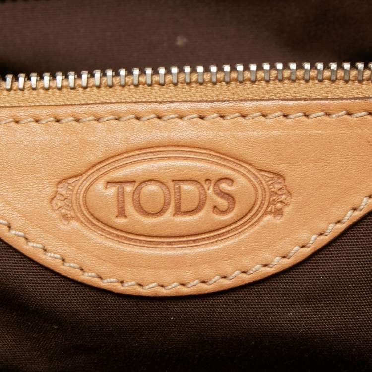 Pre Owned Tod's Tan Leather Logo Top Zip Satchel
