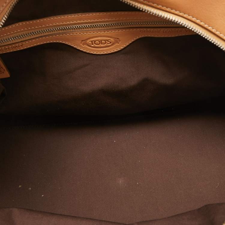 Pre Owned Tod's Tan Leather Logo Top Zip Satchel