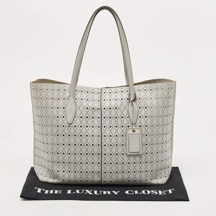 Pre Owned Tod's Grey Perforated Leather Shopper Tote