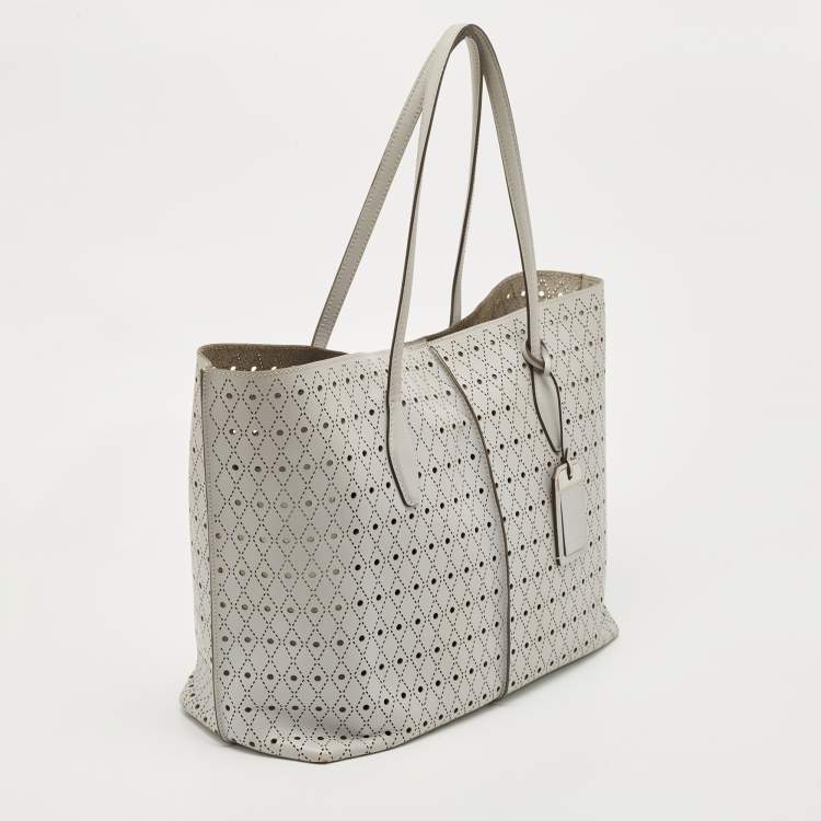Pre Owned Tod's Grey Perforated Leather Shopper Tote