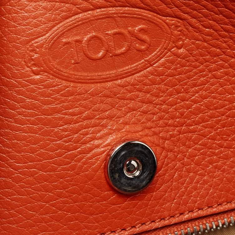 Pre Owned Tod's Orange Leather Double Zip Tote