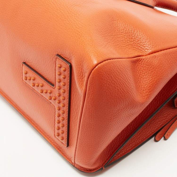 Pre Owned Tod's Orange Leather Double Zip Tote