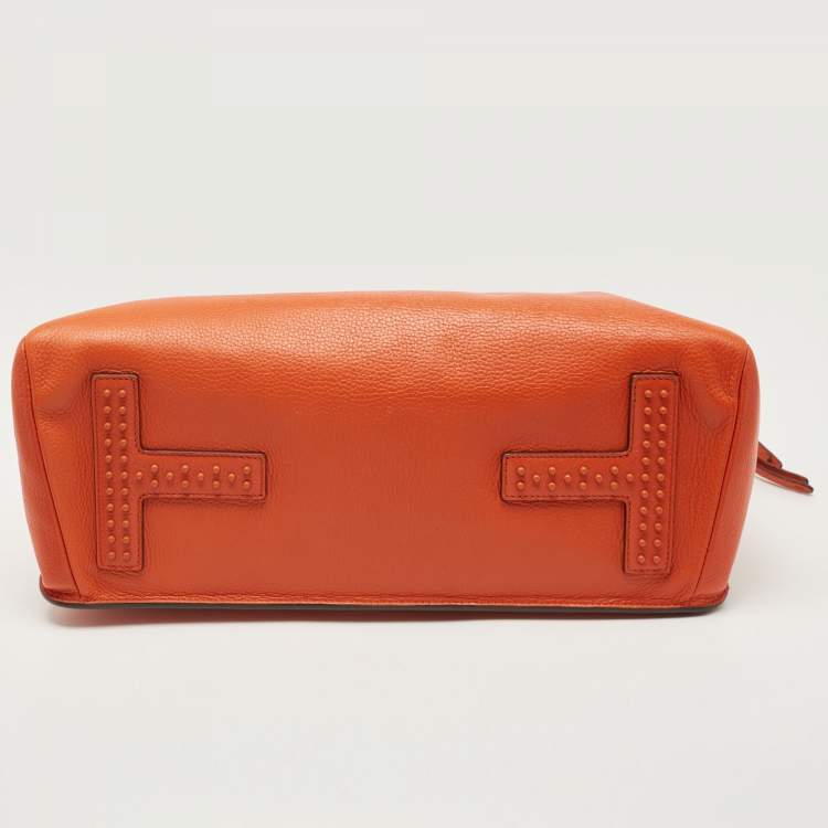 Pre Owned Tod's Orange Leather Double Zip Tote