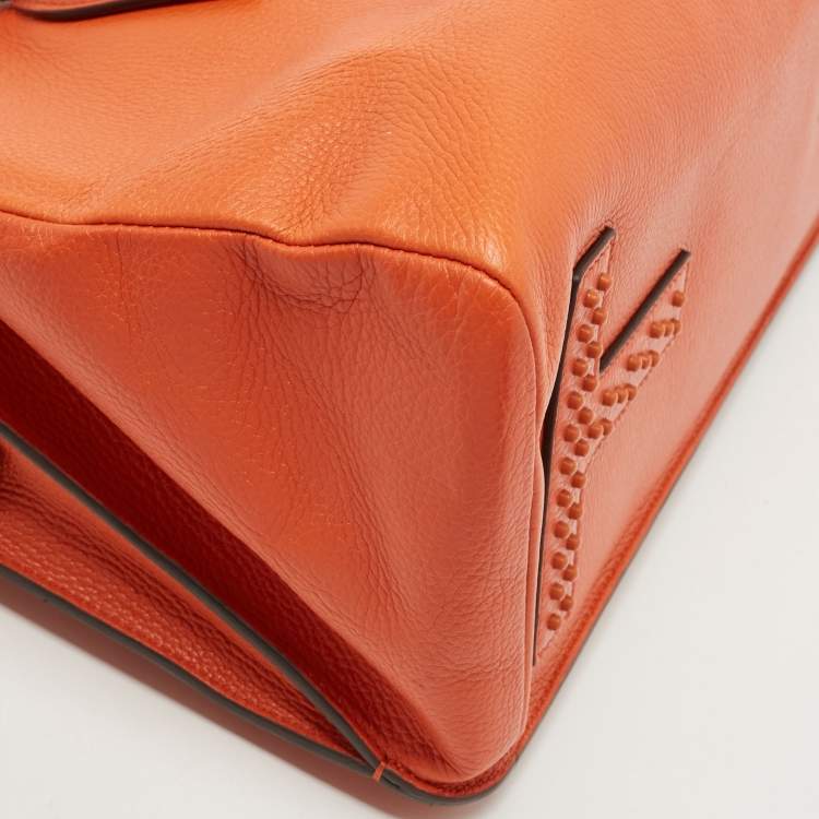 Pre Owned Tod's Orange Leather Double Zip Tote