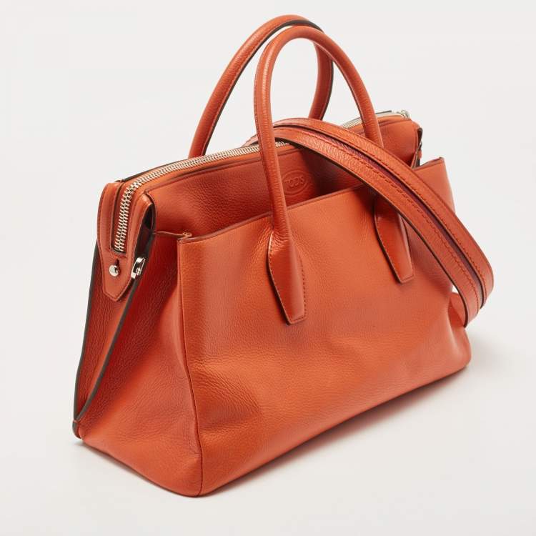 Pre Owned Tod's Orange Leather Double Zip Tote