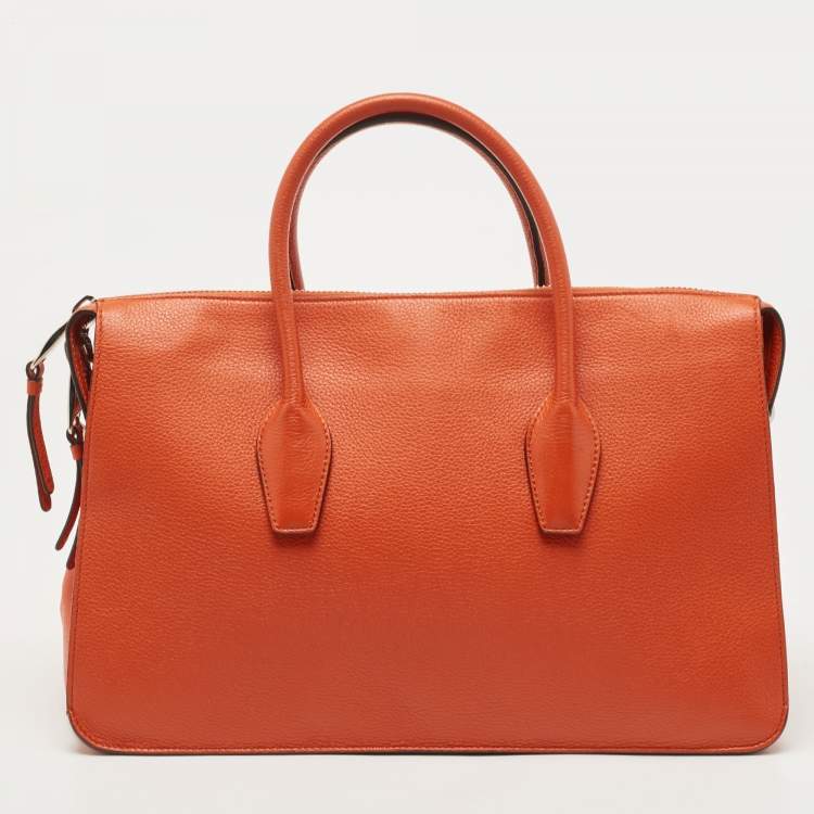 Pre Owned Tod's Orange Leather Double Zip Tote