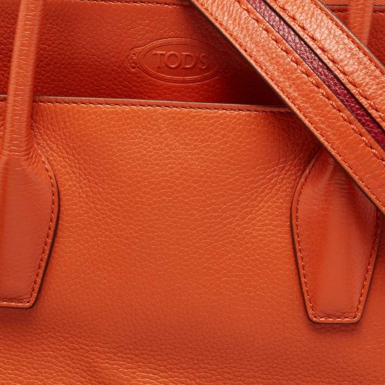 Pre Owned Tod's Orange Leather Double Zip Tote