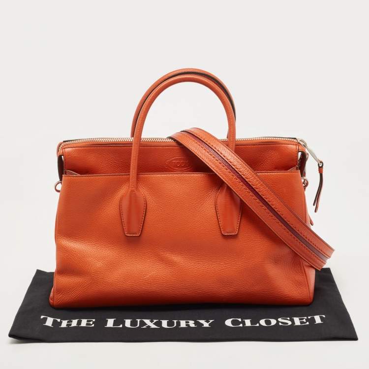 Pre Owned Tod's Orange Leather Double Zip Tote