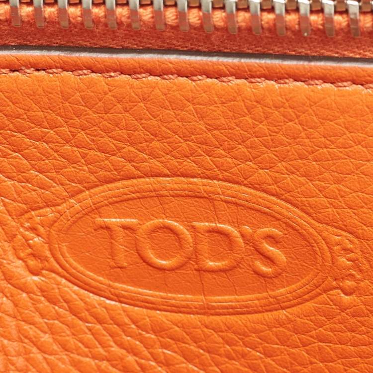 Pre Owned Tod's Orange Leather Double Zip Tote
