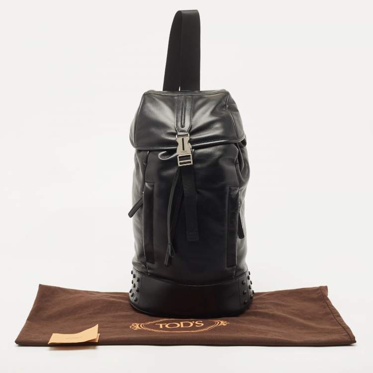 Pre Owned Tod's Black Leather Drawstring Flap Backpack