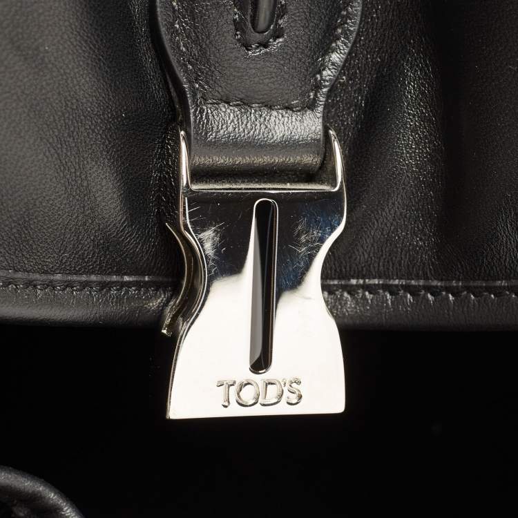 Pre Owned Tod's Black Leather Drawstring Flap Backpack