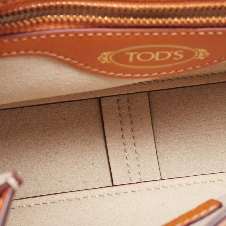 Pre Owned Tod's Orange Leather T Timeless Chain Shoulder Bag