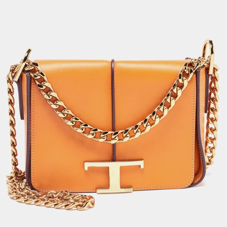 Tod's Orange Leather T Timeless Chain Shoulder Bag Tod's