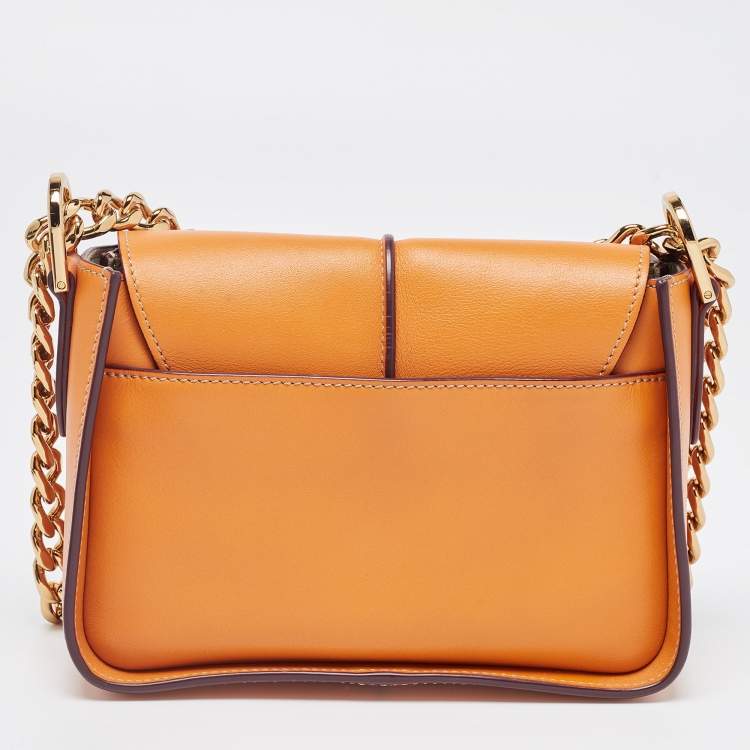 Pre Owned Tod's Orange Leather T Timeless Chain Shoulder Bag