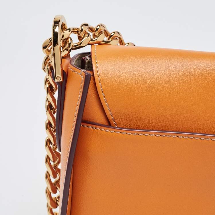 Pre Owned Tod's Orange Leather T Timeless Chain Shoulder Bag