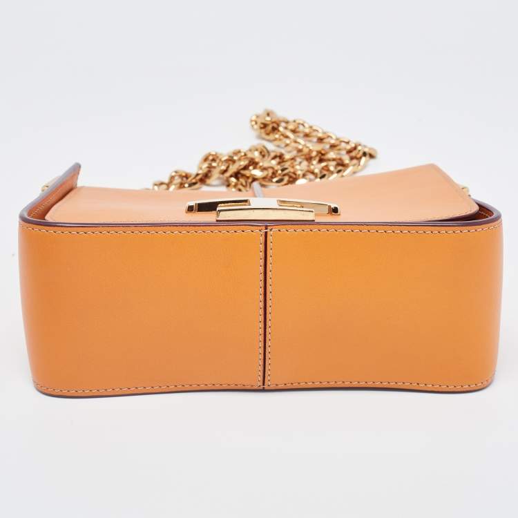 Pre Owned Tod's Orange Leather T Timeless Chain Shoulder Bag