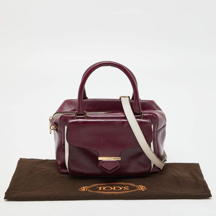 Pre Owned Tod's Burgundy Glossy Leather Small Military Bowler Bag