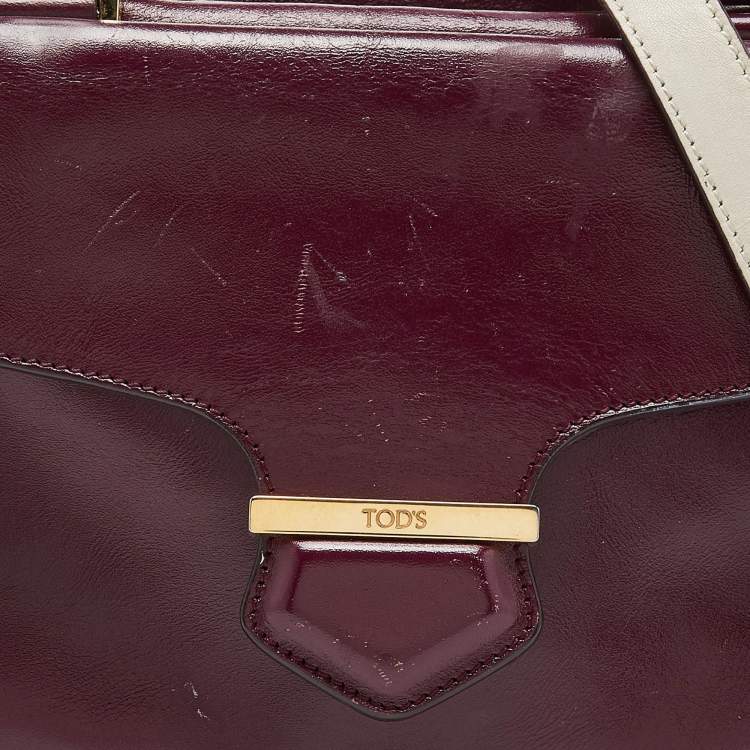 Pre Owned Tod's Burgundy Glossy Leather Small Military Bowler Bag