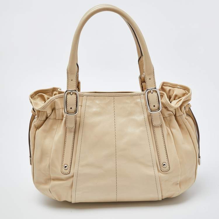 Pre Owned Tod's Beige Leather Drawstring Hobo