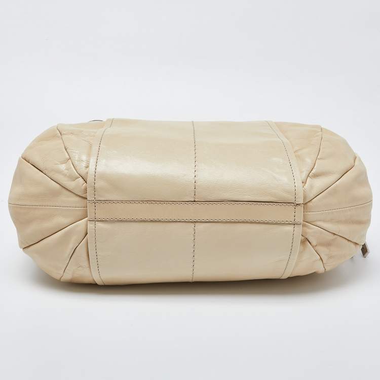 Pre Owned Tod's Beige Leather Drawstring Hobo