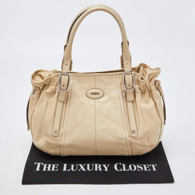 Pre Owned Tod's Beige Leather Drawstring Hobo