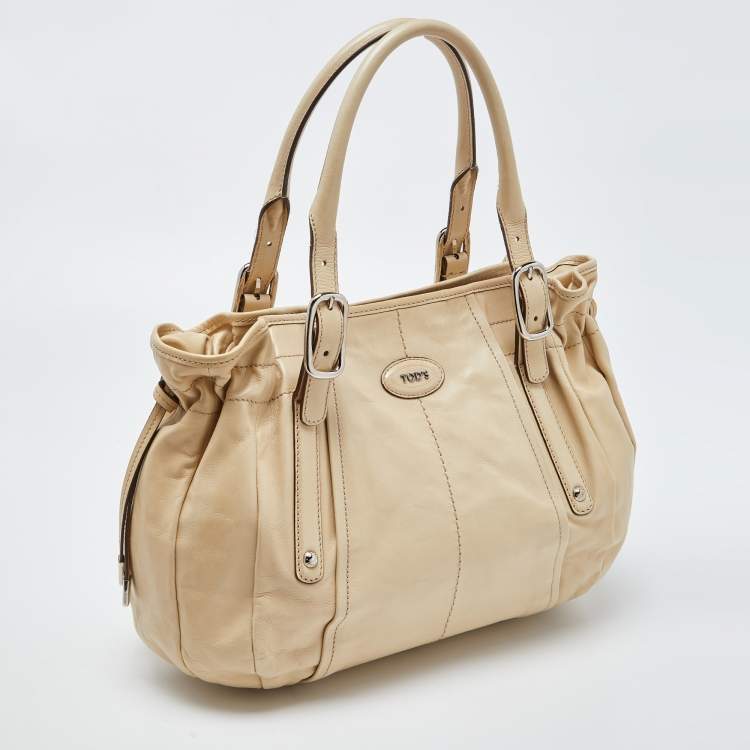 Pre Owned Tod's Beige Leather Drawstring Hobo