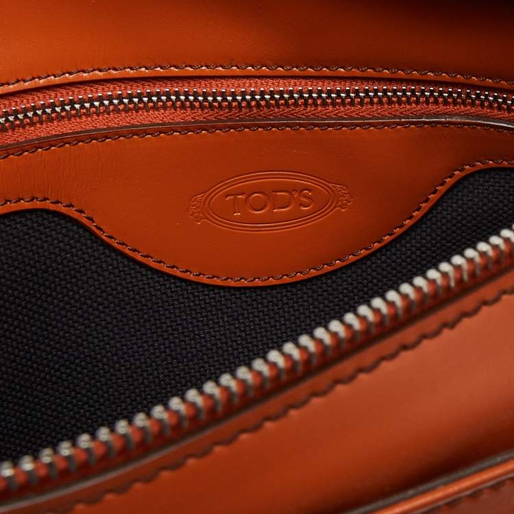 Pre Owned Tod's Orange Leather Top Zip Tote