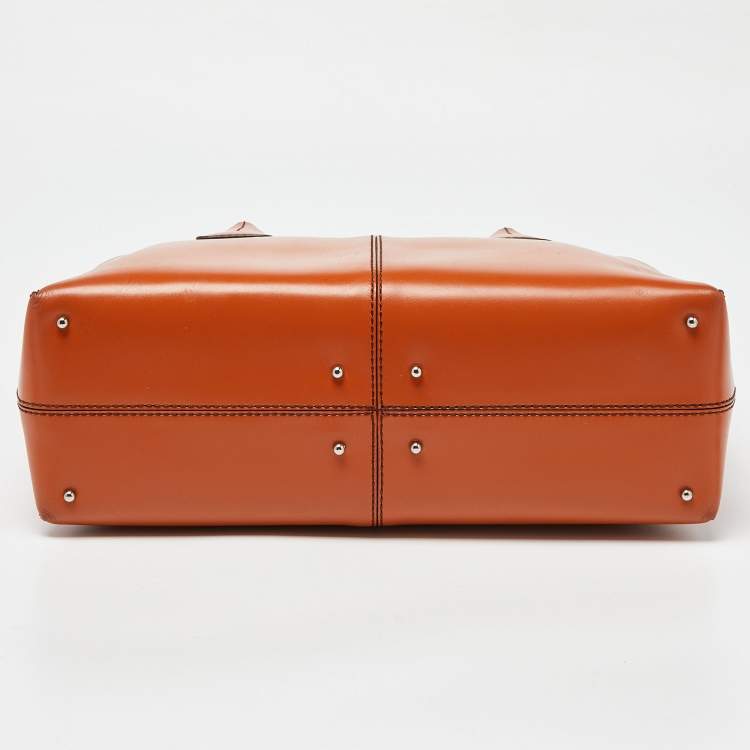 Pre Owned Tod's Orange Leather Top Zip Tote