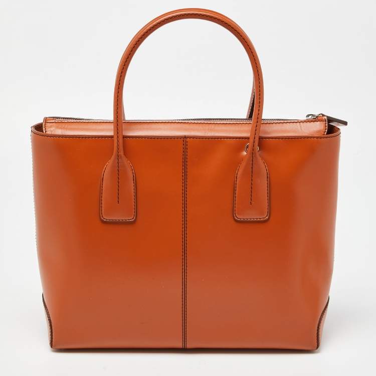Pre Owned Tod's Orange Leather Top Zip Tote