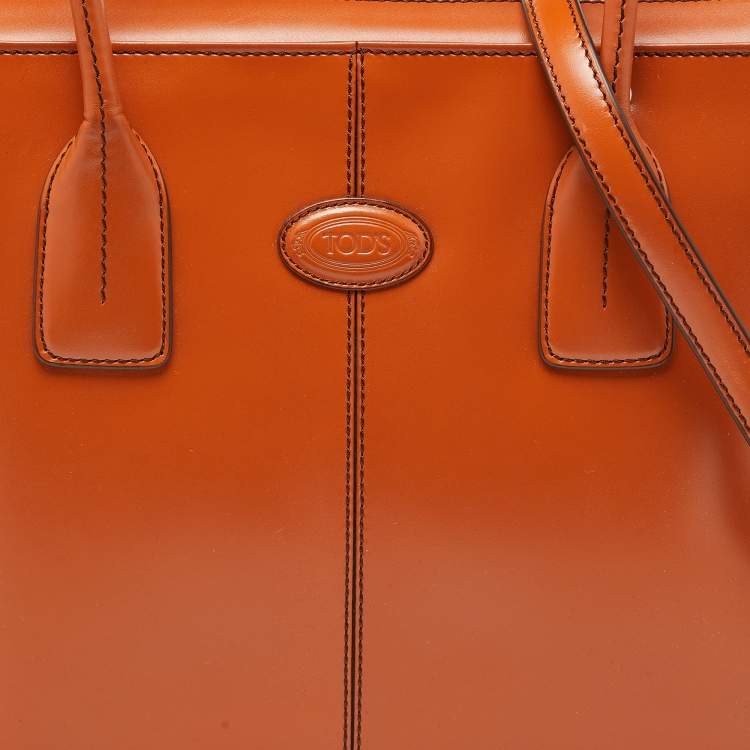 Pre Owned Tod's Orange Leather Top Zip Tote