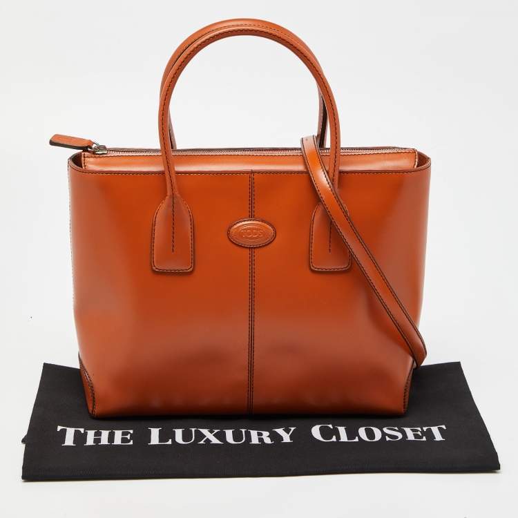 Pre Owned Tod's Orange Leather Top Zip Tote
