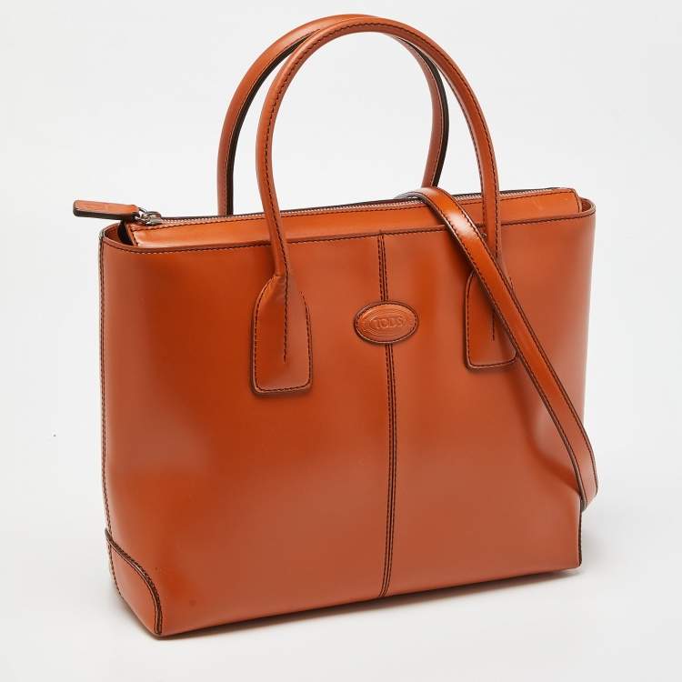 Pre Owned Tod's Orange Leather Top Zip Tote