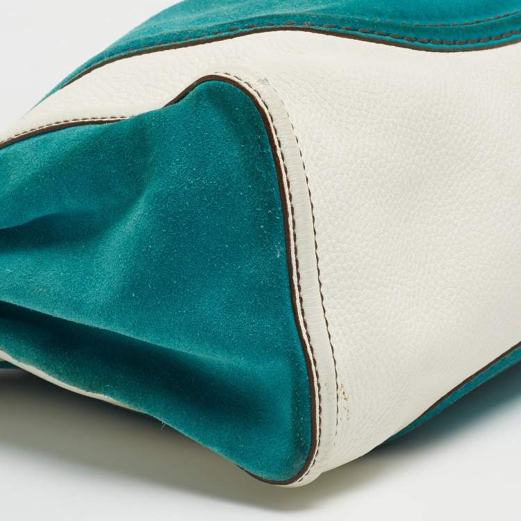 Pre Owned Tod's Teal Blue/White Leather and Suede Hobo
