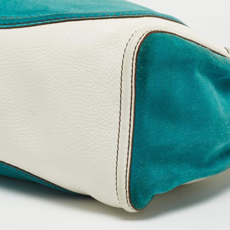 Pre Owned Tod's Teal Blue/White Leather and Suede Hobo