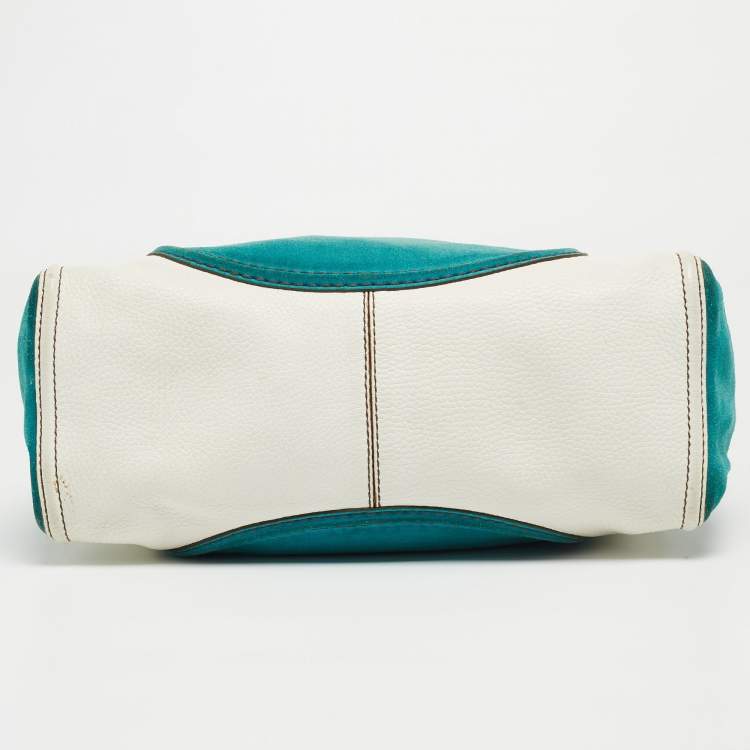 Pre Owned Tod's Teal Blue/White Leather and Suede Hobo