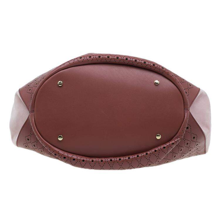 Pre Owned Tod's Brown Two Tone Perforated Leather Signature Secchiello Traforo Tote + Clutch