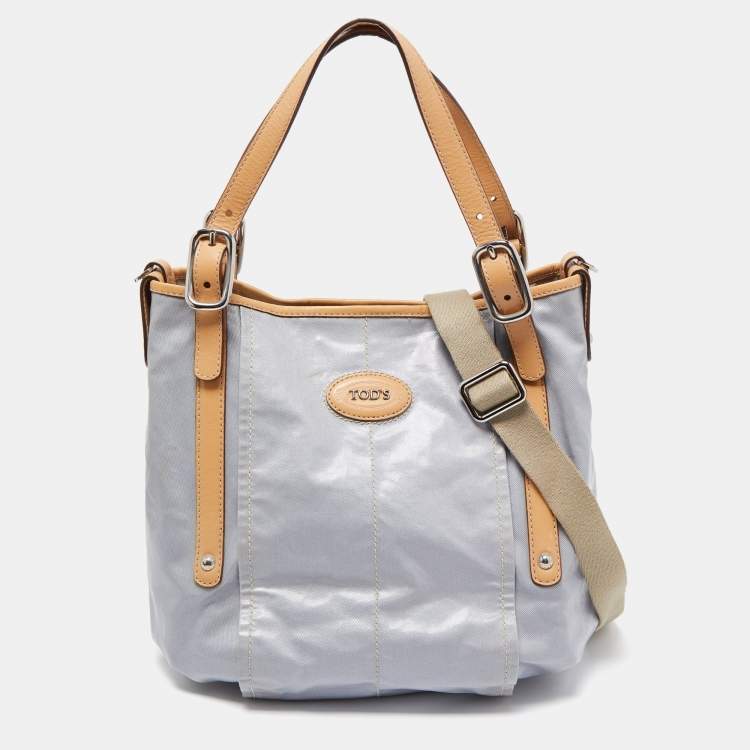 Pre Owned Tod's Light Blue/Beige PVC and Leather Tote