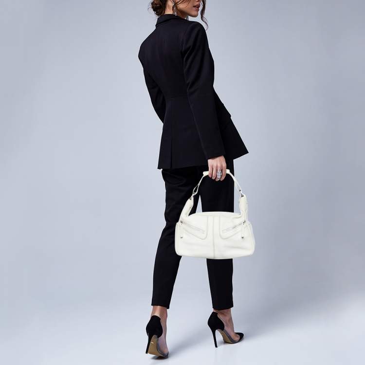 Pre Owned Tod's Off White Leather Miky Hobo
