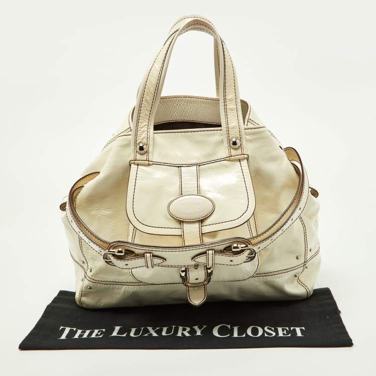 Pre Owned Tod's White Patent Leather Front Pocket Satchel