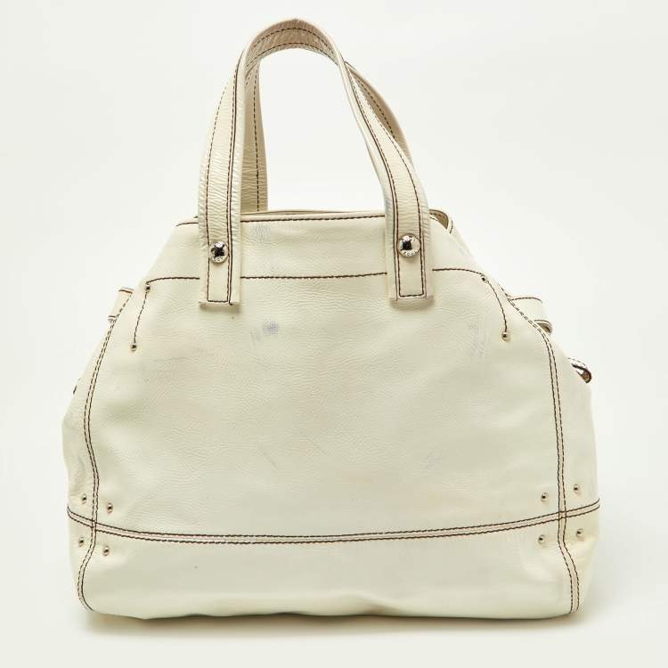 Pre Owned Tod's White Patent Leather Front Pocket Satchel