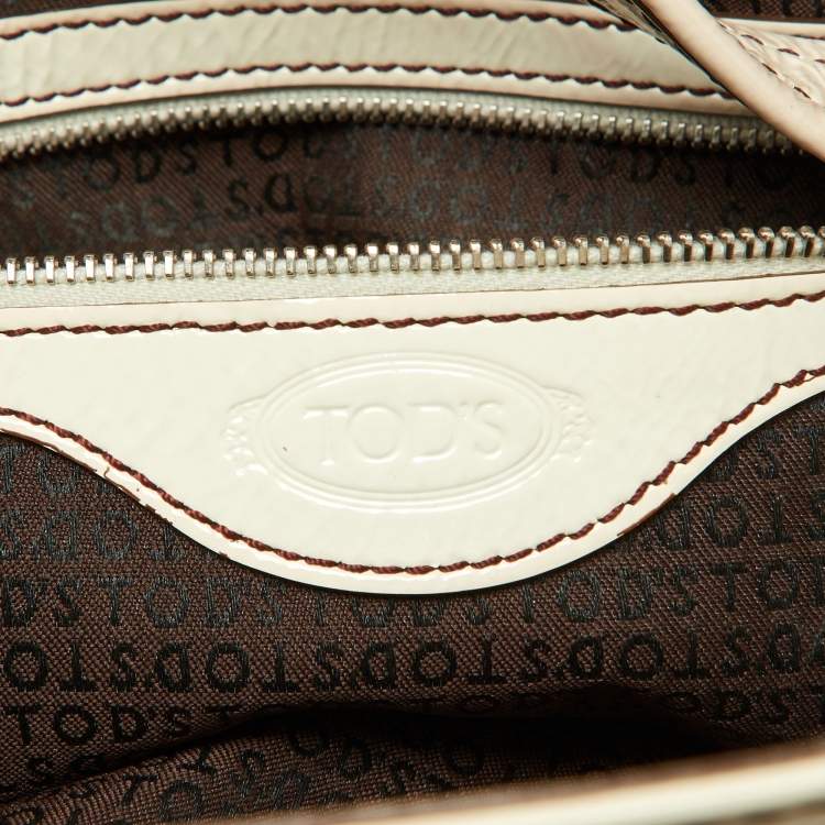 Pre Owned Tod's White Patent Leather Front Pocket Satchel