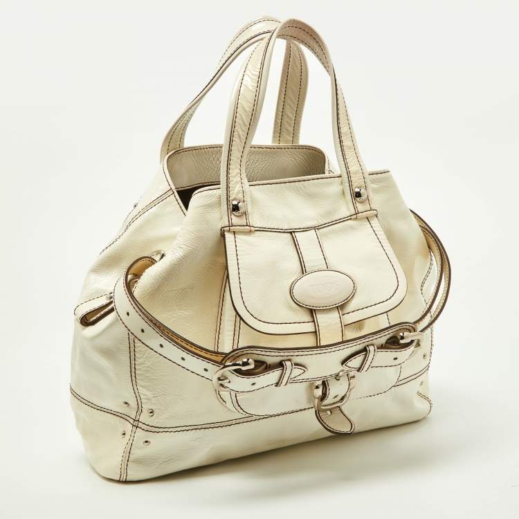 Pre Owned Tod's White Patent Leather Front Pocket Satchel