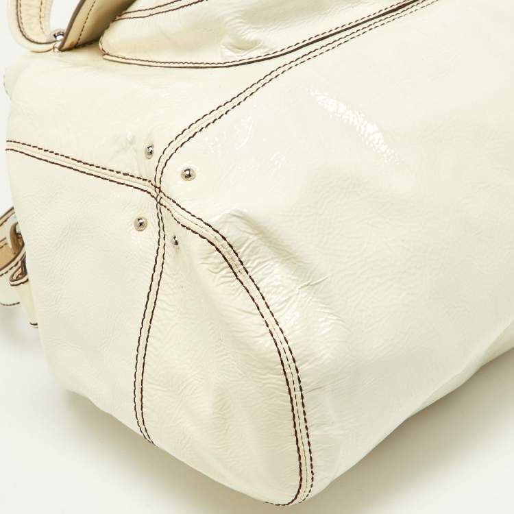 Pre Owned Tod's White Patent Leather Front Pocket Satchel