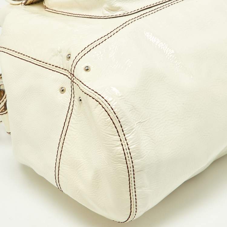 Pre Owned Tod's White Patent Leather Front Pocket Satchel